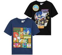 Get Trend Sonic The Hedgehog T-Shirt Garcon, Lot de 2 Ras du Cou et Manches Courtes T Shirt Ete, Léger et Respirant, Gaming Merchandise Idee Cadeau (9-10 Ans, Multi, Lot de 2)