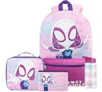 Get Trend Spidey et Ses Amis Sac a Dos Fille Set, 4 Pcs Cartable Enfant, Sac Isotherme Repas, Trousse Scolaire et 500ml sans BPA Gourde Air Up (Rose Ghost Spider)