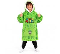 Get Trend Super Mario Oversize Pull Plaid Enfant à Capuche, Poncho Polaire | Ultra Doux Sweat à Capuche avec Poche, Couverture Polaire à Manches, Cosy Gaming Merchandise Idee Cadeau Enfant