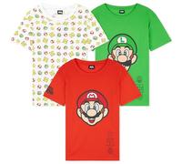 Get Trend Super Mario T-Shirt Garcon 5 à 14 Ans, Lot de 3 Ras du Cou et Manches Courtes Coton T Shirt Ete, Gaming Merchandise Idee Cadeau (11-12 Ans, Multi)
