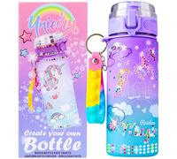 Get Trend Unicorn Gourde Eau 550 ml à Décorer Fille et Ado, Bouteille Sans BPA Anti Fuite, Autocollants Enfants, Strass et Porte Clés, Kit Créatif (Multi Unicorn)
