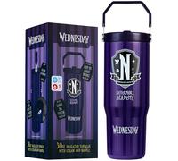 Get Trend Wednesday Gobelet Isotherme avec Paille et Poignée 850ml, Acier Inoxydable Mug Isotherme Cafe 12H Froid et 5H Chaud,Sans BPA Gourde Sport, Bureau ou Travel (Violet Wednesday)