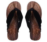 Geta Sandales japonaises en bois pour homme,Sandales kimono,Pantoufles japonaises traditionnelles,Pantoufles d'été,Sandales habillées à talon plat, Noir , 41 1/3 EU