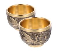 GETAJGHSD 2 pièces Tasses à Thé Vintage Dragon et Phénix Tasses à Vin Embossées Rétro Mugs Chinois Décoratifs Résistant et Stable pour Boissons Chaudes et Froides