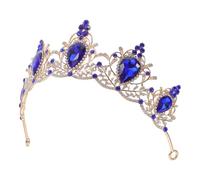 GETAJGHSD Diadème Baroque en Strass Bleu Roi pour Mariée Couronne Médiévale Élégante de Larme pour Demoiselle d'Honneur et Bal de Promo