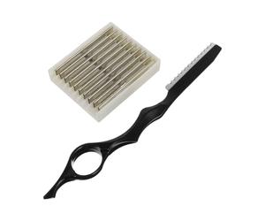 GETAJGHSD Kit de Rasoir Effileur Professionnel pour Cheveux et Barbe en Acier Inoxydable Noir avec 10 Lames Confortables, pour Salon de Coiffure et Barbier