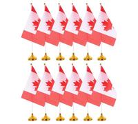 GETAJGHSD Lot de 12 Set de Set de Mini Drapeaux à Main du Canada avec Base Dorée Stable et Hampe en Plastique, Décoration Élégante pour Bureau, Maison et Défilés Patriotiques