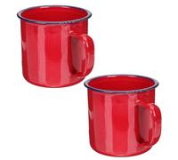 GETAJGHSD Lot de 2 Tasses Émaillées Vintage 500 Ml, Tasse Ménagère en Émail Rouge 9 Cm, Mug à Thé Résistant la Chaleur pour Maison et Bureau, Mug à Thé Émaillé Style Rétro
