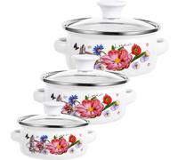 GETAJGHSD Lot de 3 Casseroles Émaillées Petites Tailles 12-14-16 Cm Double Poignées, Fond Plat Compatible Plaques Électriques et Induction, Pots Vintage pour Cuisson Soupe et Bouillir Lait