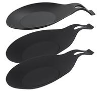 GETAJGHSD Lot de 3 Repose-cuillères de Table en Silicone Noir, Support Suspendu Résistant à L'usure Cuisine, Dosette Pratique pour Cuisson et Service au Quotidien