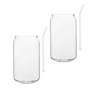 GETAJGHSD Lot de 4 Set de Verres à Cocktail 350 Ml en Verre Résistant la Chaleur 2 Pailles Réutilisables, Tasse à Café Polyvalente, Gobelet à Boisson pour Maison et Bar, Usage Quotidien