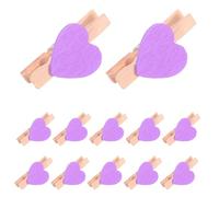 GETAJGHSD Lot de 50 Clips en Bois de Cœur Pourpre, Mini Pinces à Linge Décoratives et Fonctionnelles, pour Photos et Décorations de Fond de Magasin