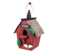 GETAJGHSD Nichoir en Bois Naturel Suspendu Style Campagne Ornement Décoratif pour Jardin et Maison Pendentif Nid D’Oiseau Rouge en Fer Décoration Extérieure Rustique
