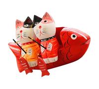 GETAJGHSD Ornement en Bois Créatif Style Unique et Réaliste Couple de Chats Pêcheurs Mini Sculpture Décorative en Pin pour Chambre et Bureau pour Décoration Intérieure