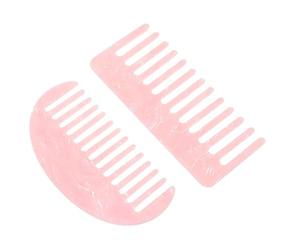 GETAJGHSD Peignes à Dents Larges Peignes Latéraux Lot de 2 en Fibre D'acétate, Motifs Marbrés Rose Accessoires Coiffure Antistatiques pour Massage du Cuir pour Cheveux Épais et Bouclés