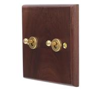 GETAJGHSD Plaque Interrupteur à Bascule en Bois de Noyer Marron 86 Type Double Commande, Résistante aux Rayures, pour Chambre Cuisine Style Rustique Vintage