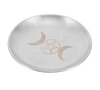 GETAJGHSD Plateau Pentagramme en Acier Inoxydable, Assiette à Bougie Rituelle Ronde de 20 Cm, Plateau D'autel Multifonction pour Cérémonie et Décoration Intérieure, Style Style Aléatoire