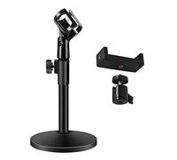Getaria Support de Microphone de bureau Support de Microphone de Table Multifonctionnel r¨¦glable avec Clip de Microphone,Clip de T¨¦l¨¦phone portable,Adaptateur m¨¦tallique