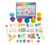 GETBSTOOP Jeu de Mathématiques Montessori en Bois, Jeu d'Association de Chiffres et de Perles avec Baguettes et Cuillère, Jouets de Tri des Couleurs pour Enfants d'Âge Préscolaire, 3-6 Ans