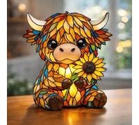 GETBSTOOP Lampe LED de vache Highland en verre teinté, veilleuse table de chevet en résine vintage, lampe animal 3D pour chambre, décoration intérieure unique pour amoureux des vaches