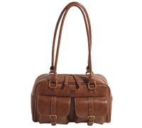 GETBSTOOP Sacs à poignée supérieure en cuir pour femmes - Sac à main rétro multi-poches - Sac de bowling - Sac sous les bras - Marron - 11.02 x 5.91 x 3.54 pouces