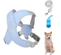 Getchewie - Lot de 1/2 harnais confortable Chewie pour chien, 100 % respirant et confortable, anti-rupture, réfléchissant, confortable à mâcher avec distributeur de sacs à déjections canines (bleu, L)