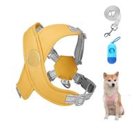 Getchewie - Lot de 1/2 harnais confortable Chewie pour chien, 100 % respirant et confortable, anti-rupture, réfléchissant, confortable à mâcher avec distributeur de sacs à déjections canines (jaune, M