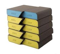 Getdoublerich Lot de 10 éponges de ponçage lavables - Éponges de ponçage grossières et fines - Grain 80-220 - Blocs d'éponge de ponçage biseautés pour le travail du bois