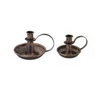 Getdoublerich Lot de 2 bougeoirs en fer noir avec poignées pour bougies piliers de 1,9 cm, chandeliers coniques robustes pour fête de mariage, décoration d'intérieur, petit et grand