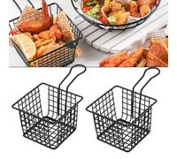 Getdoublerich Lot de 2 paniers à frire pour collations et aliments frits - Récipient alimentaire en fer antirouille avec poignée portable, vaisselle noire pour restaurants, bars et repas en plein air