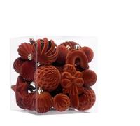 Getdoublerich Lot de 28 boules de Noël floquées incassables avec boucles de suspension pour maison, bureau, hôtel, décoration de vacances, bordeaux, beige, marron, vert