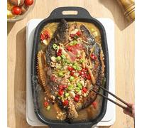 Getdoublerich Plaque de cuisson antiadhésive pour poisson, plaque de cuisson rectangulaire en acier au carbone avec poignées, passe au four jusqu'à 232,2 °C, plaque de cuisson de cuisine à chauffage