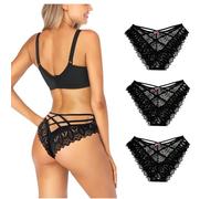 Getervb 3 Pack String Femme Sexy Chic Hot Tanga Dentelle Creux Out Culottes Slips Stretch sous-Vêtements Tentation Panties