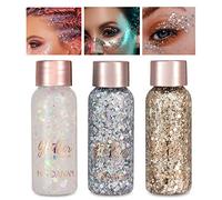 Getervb 3 Pièces Gel Paillettes Visage Festival Body Glitter Gel Paillette Cosmétique Chunky Glitter Liquide Paillette Maquillage Cheveux Ongles Lèvres Makeup (Blanc+Argent+Champagne)