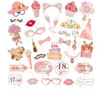 Getervb 33 Pièces Or Rose Accessoires Photobooth Anniversaire 18 Ans Kit Decoration Anniversaire DIY Fête Photo Booth Props Selfie Décoration