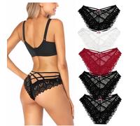 Getervb 5 Pack String Femme Sexy Chic Hot Tanga Dentelle Creux Out Culottes Slips Stretch sous-Vêtements Tentation Panties