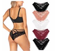 Getervb 5 Pack String Femme Sexy Chic Hot Tanga Dentelle Creux Out Culottes Slips Stretch sous-Vêtements Tentation Panties
