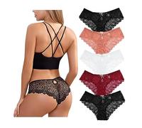 Getervb 5 Pack String Femme Sexy Chic Hot Tanga Dentelle Creux Out Culottes Slips Stretch sous-Vêtements Tentation Panties