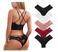 Getervb 5 Pack String Femme Sexy Chic Hot Tanga Dentelle Creux Out Culottes Slips Stretch sous-Vêtements Tentation Panties