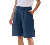 Getervb Short Femme Ete Fluide Mi Long Taille Haute Bermuda Femme Long Chic et Elegant Longueur Genou Pantalon Court Décontracté de Plage avec Poche