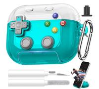 Getino Coque de jeu pour AirPods Pro 3 avec bouton poussoir, bleu clair | Verrouillage de sécurité, support intégré, design de manette de jeu 3D pour AirPods Pro 3e génération avec porte-clés et kit