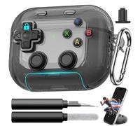 Getino Coque de jeu pour AirPods Pro 3 avec bouton poussoir, noir transparent | Verrouillage de sécurité, support intégré, design de manette de jeu 3D pour AirPods Pro 3e génération avec porte-clés et