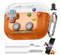 Getino Coque de jeu pour AirPods Pro 3 avec bouton poussoir, orange clair | Verrouillage de sécurité, support intégré, design de manette de jeu 3D pour AirPods Pro 3e génération avec porte-clés et kit