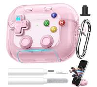 Getino Coque de jeu pour AirPods Pro 3 avec bouton poussoir, rose clair | Verrouillage de sécurité, support intégré, design de manette de jeu 3D pour AirPods Pro 3e génération avec porte-clés et kit