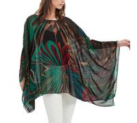 Getitsoon Poncho en mousseline de soie pour femme avec imprimé chauve-souris semi-transparent, Nœuds en ruban colorés, Taille unique