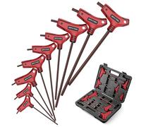 GETLIOTOOL 9 PCS T-Griff Jeu de clés Kit de Tournevis en T Métrique Acier S2 Haute Ténacité Dureté Bras Extra Long Clé Hexagonale à Tête Sphérique avec Poignée Transversale (T10-T50)