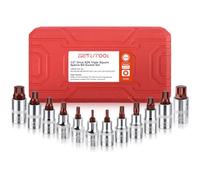 GETLITOOL 12PCS Jeu de Douilles XZN 1/2 Pouce (M4-M18),Douille XZN Longue | Embouts Denture Multiple en Acier S2+Douilles CRV 50BV30,HRC60+,Coffret Rouge pour hocs ynamométrique,Atelier