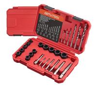 GETLITOOL 27PCS Coffret Extracteur de Boulons et Écrous Cassés,Acier 42CrMo | 13 Douilles Extractrices(6.35-19mm)+6 Forets+6 Extracteurs de Vis Cassées,avec Adaptateur Perceuse+Tige de Poussée+Étui