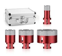 GETLITOOL 4 PCS Scie Cloche Diamantée 20/35/50/68mm,Foret Diamant Carrelage,Cire réfrigérante intégrée,Professionnelle Foret Diamanté Brasé,M14,pour Quartz,Porcelaine,Granit,Marbre et Céramique Rouge