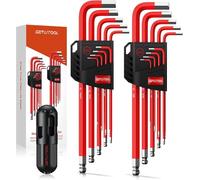 GETLITOOL Jeu de Clés Allen Tx 18 PCS Hex Métriques & Impériales S2 Acier Long Bras 1.5-10mm & 1/16"-3/8" avec Support Poignée en T pour Atelier Bricolage Garage Magasin Vélo